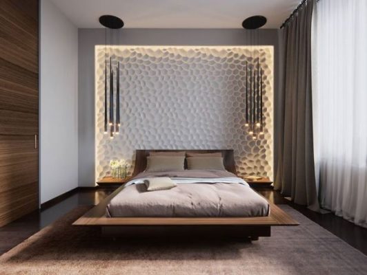 Floating Wooden Side Ledge Platform Bed
