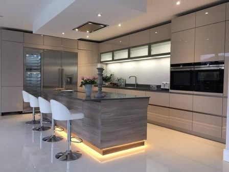 Acrylic Modular Kitchen with Tall Appliance Pantry